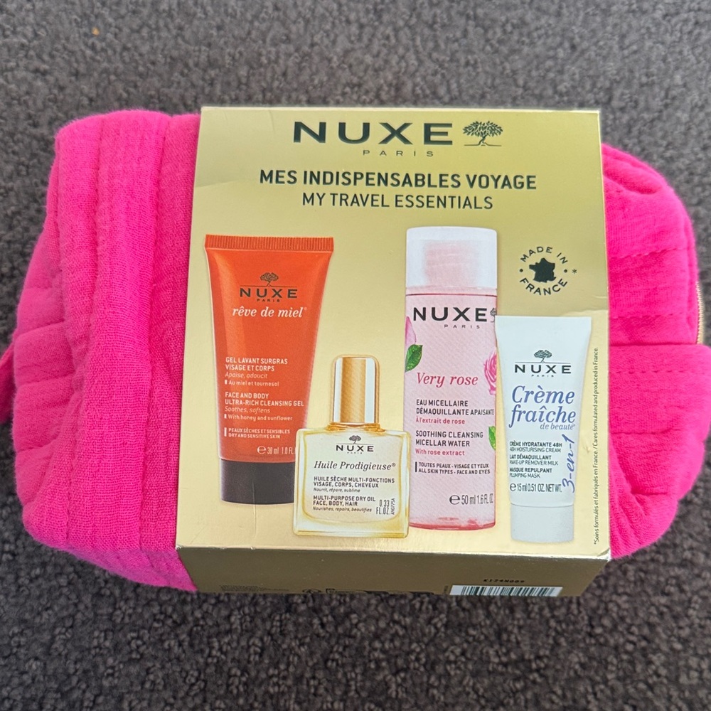 Nuxe Travel Essentials Set with Pink Travel Pouch  4 items